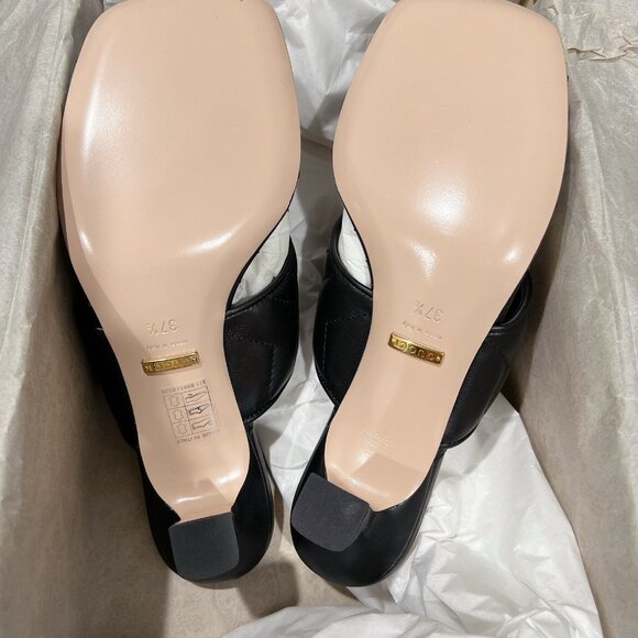 Gucci GG Marmont Chevron Black Kitten Heels Thong Sandals Leather EU 37.5 US 7.5 - Picture 11 of 12